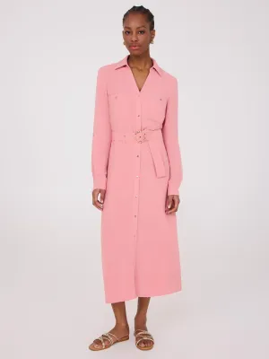 Harbor Dock Belted Long Sleeve Midi Shirt Dress