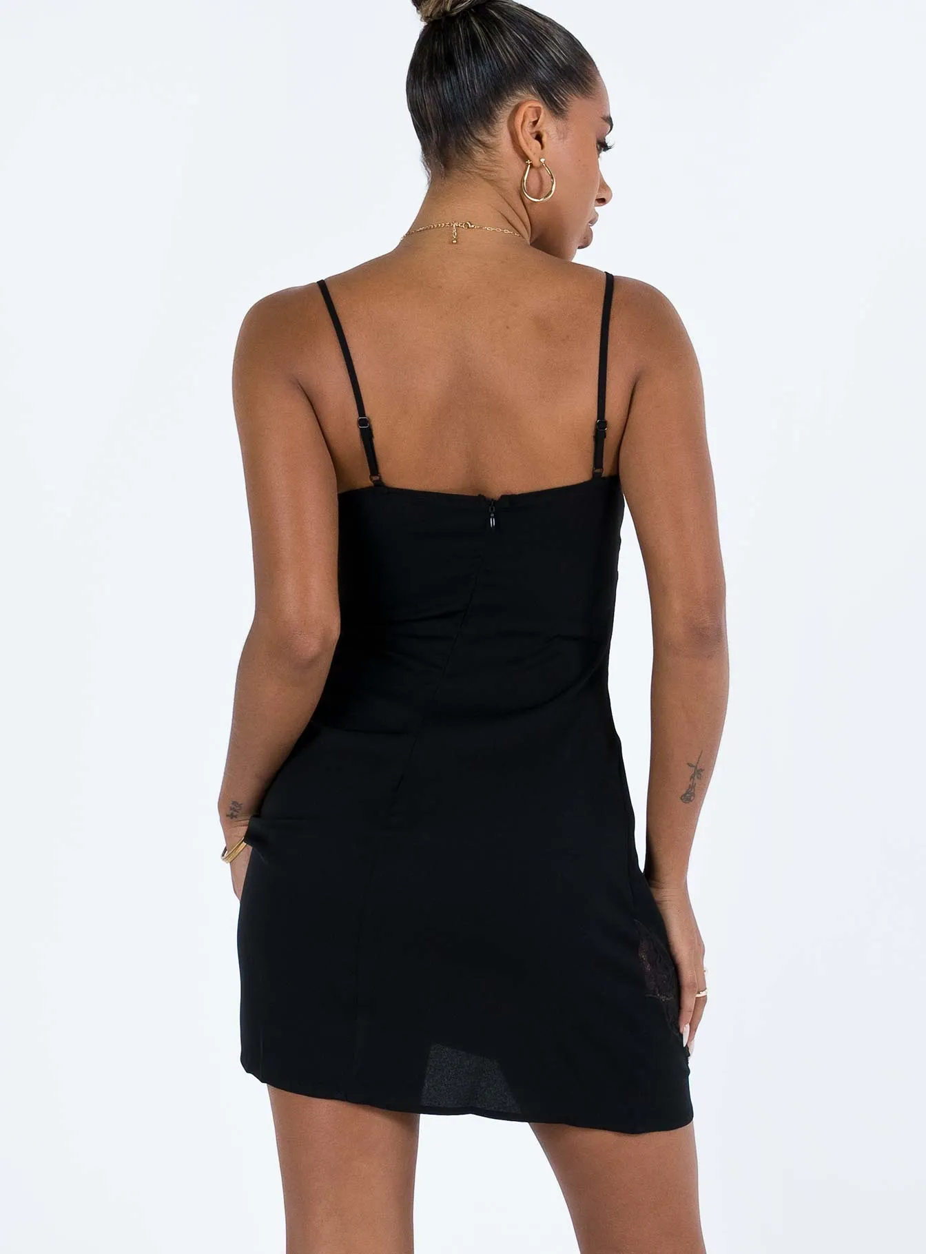 Agnola  Lace Trim Mini Dress Black Comfy Design Curvy Love