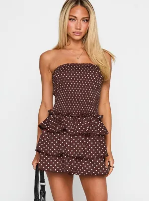 Fun Pop Sunkiss Frill Mini Dress Brown Polka