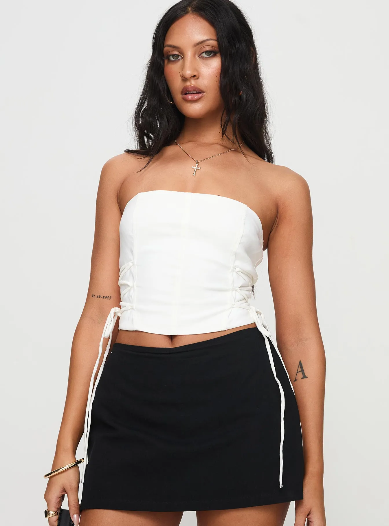 SeamlessConstruction Garment Dyed Finish Poppet Strapless Top White