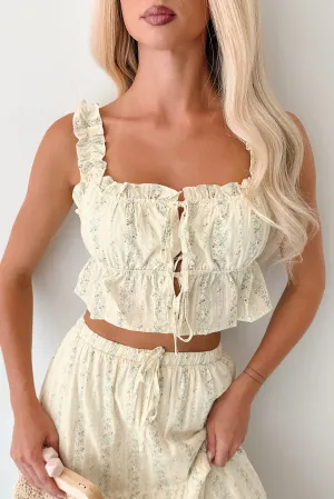 Security Non Binding Waistband Dewdrop Darling Floral Open Tie Babydoll Top (Ivory)
