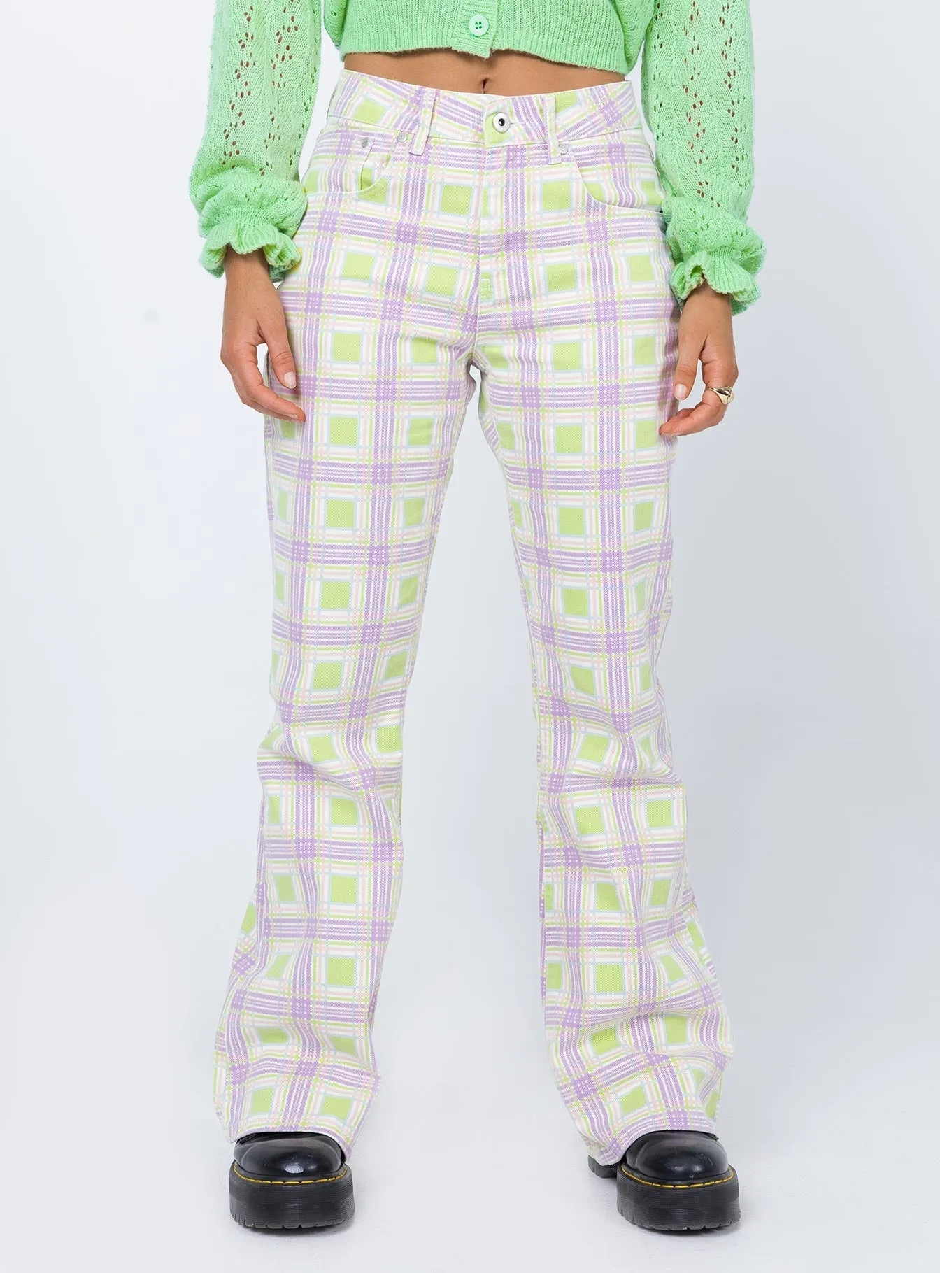 Blended Style The Ragged Priest Trail Denim Jeans Green Check