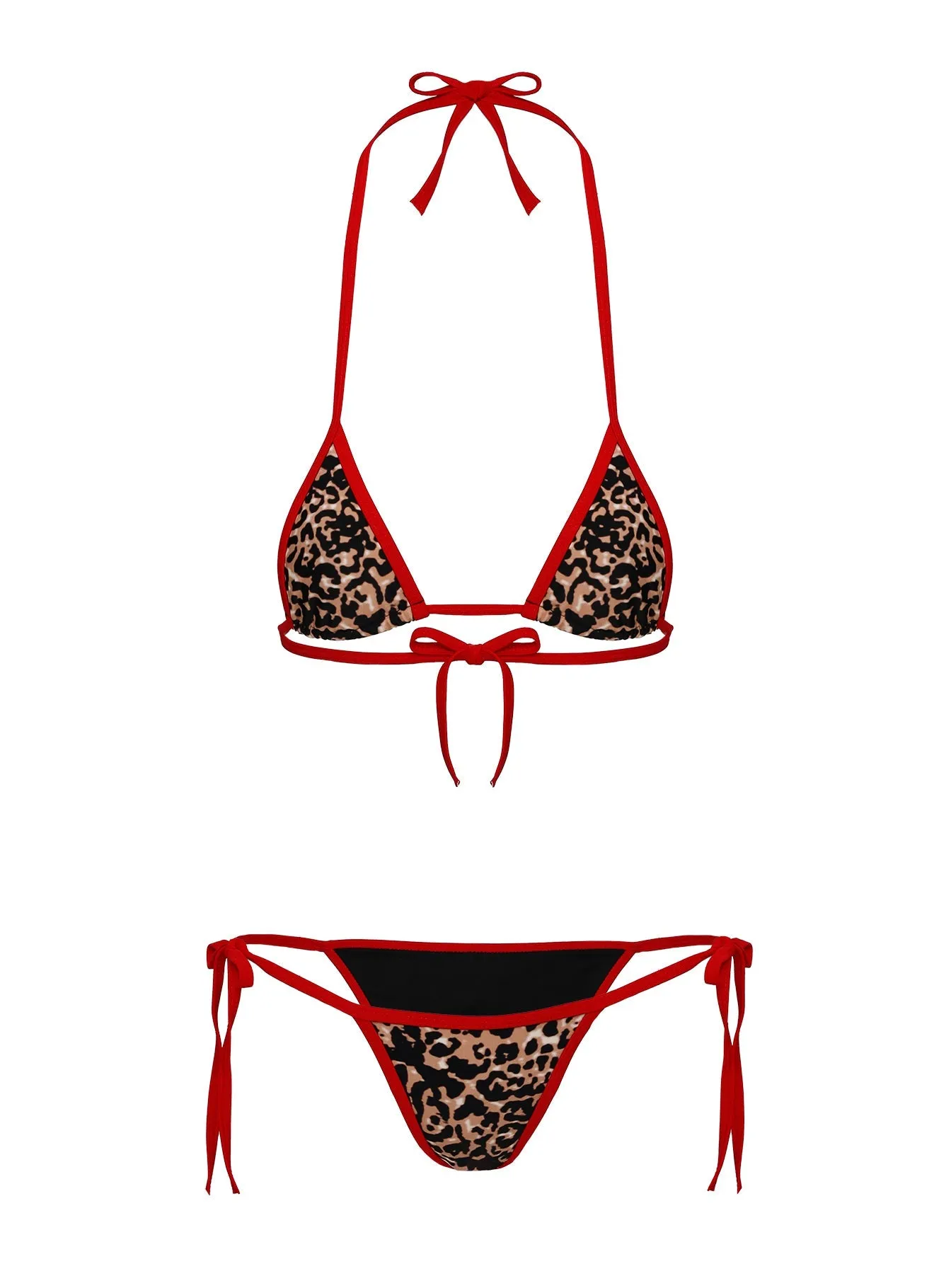 Anti Sag Reinforcement Minimalist Silhouette Blaylock Triangle Bikini Top Red / Leopard