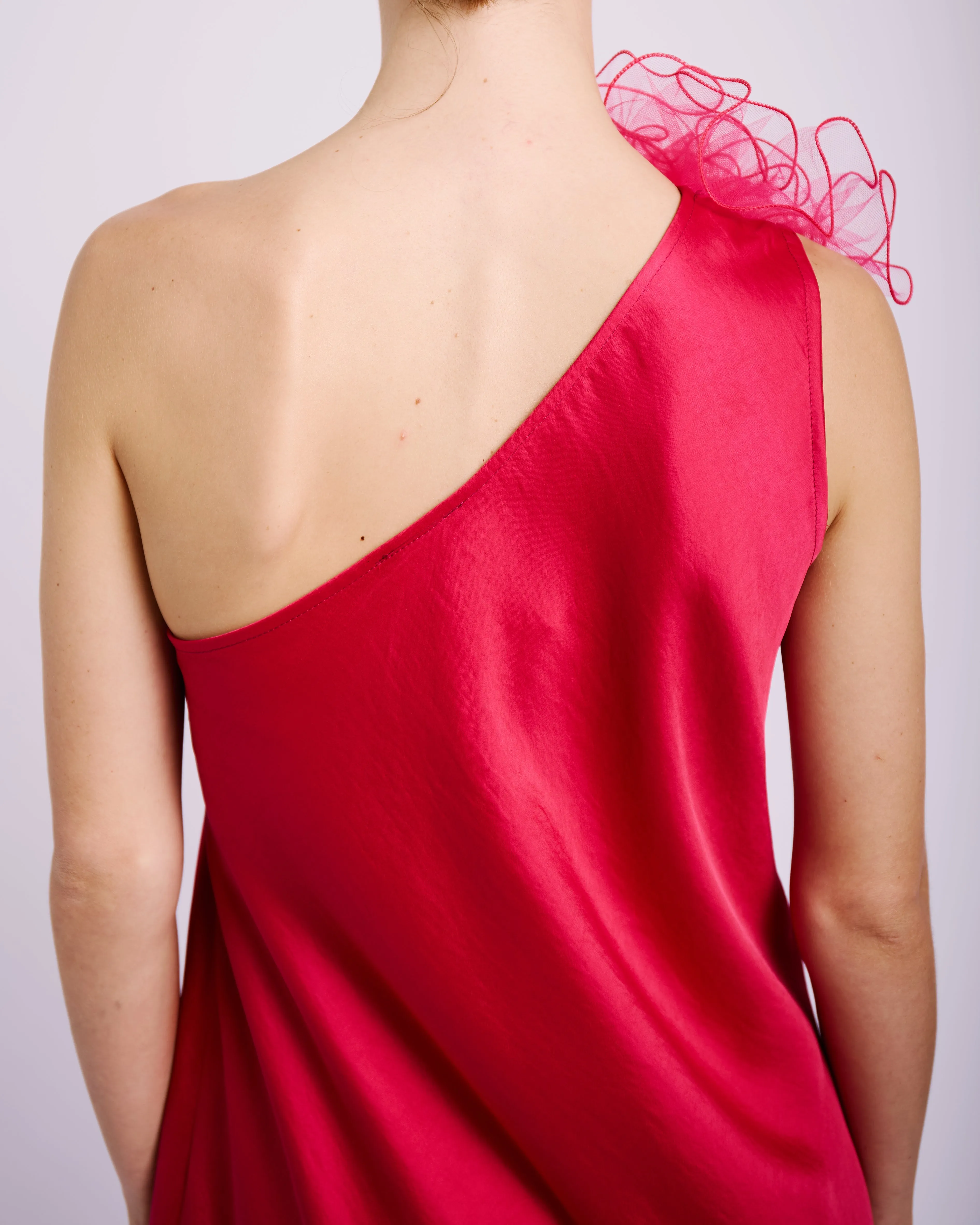 Star Soul QuickDry Technology Asymmetrical Flower Dress in Cerise