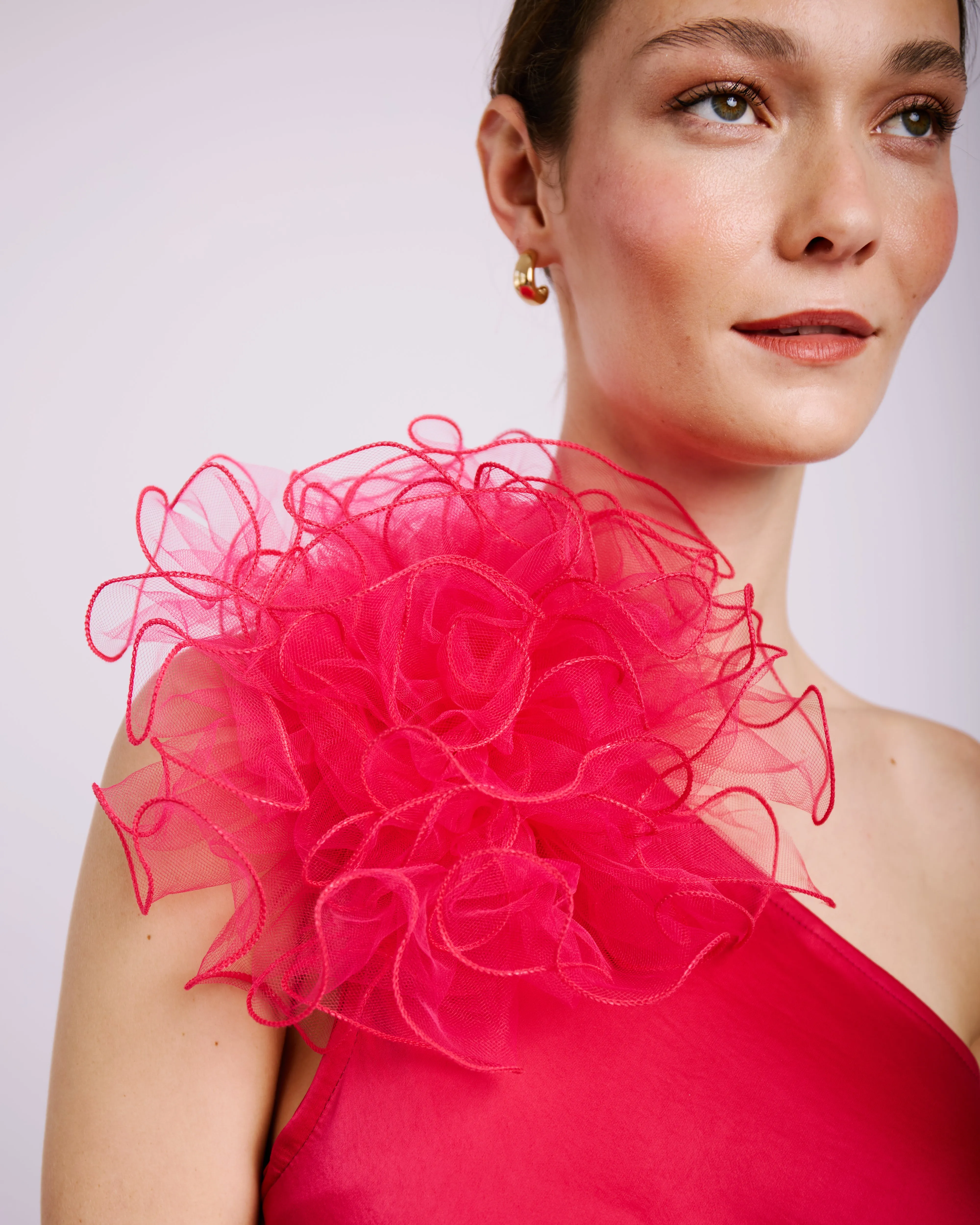 Asymmetrical Flower Dress in Cerise Euro Mood Calm Tone