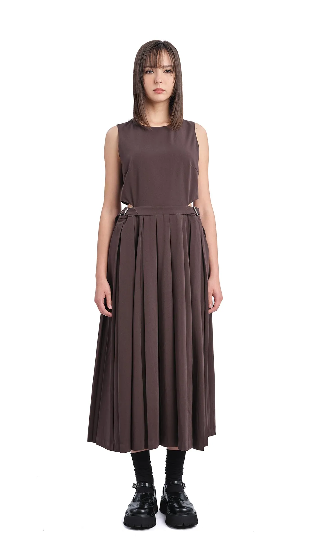 ElasticWaistband Fearless Mode Pleated Cut-out Dress
