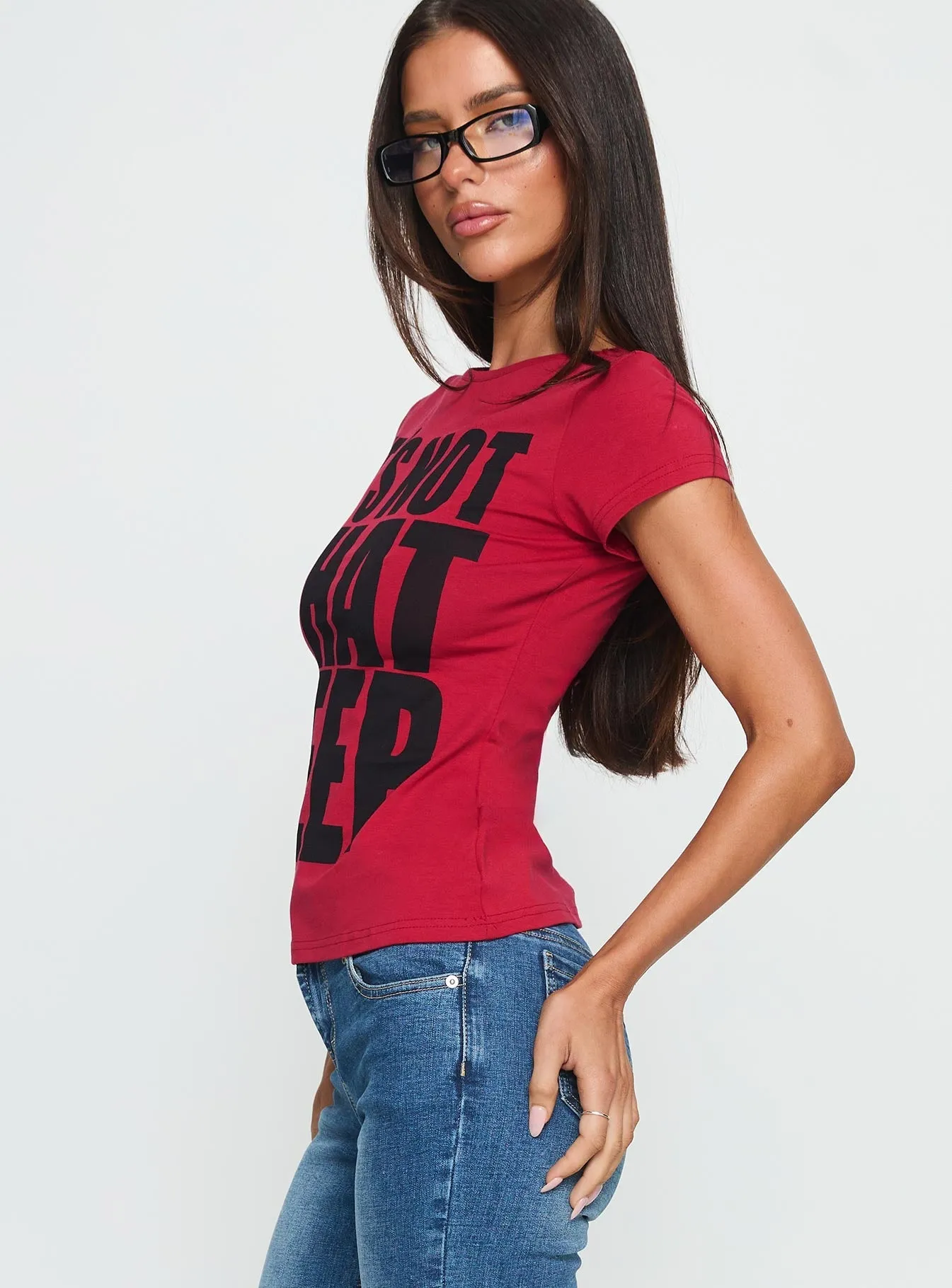 Minimal Trend It's Not That Deep Graphic Baby Tee Red
