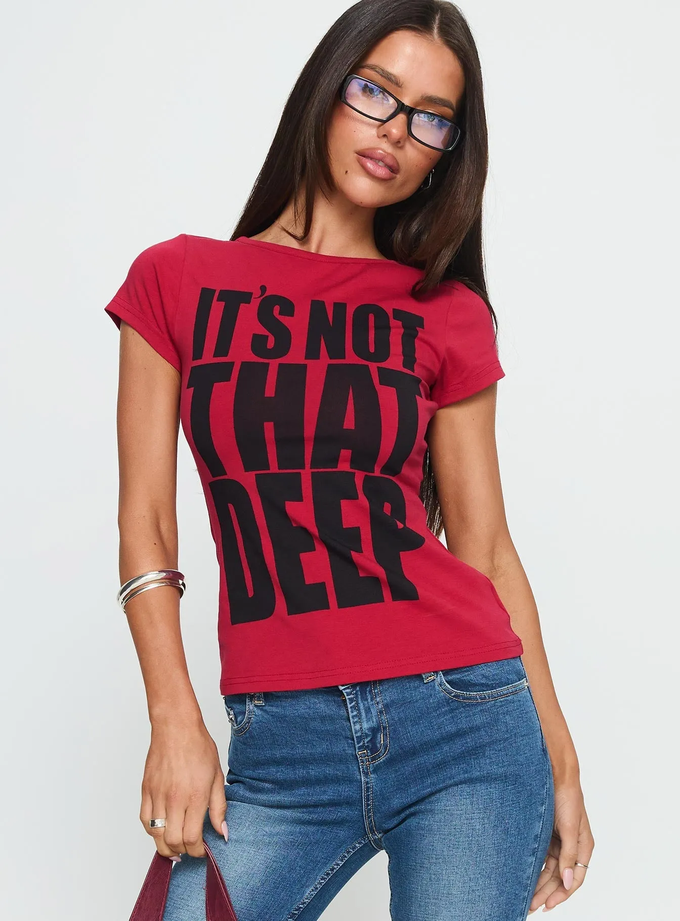 It's Not That Deep Graphic Baby Tee Red Longline Hemline Kids clothing