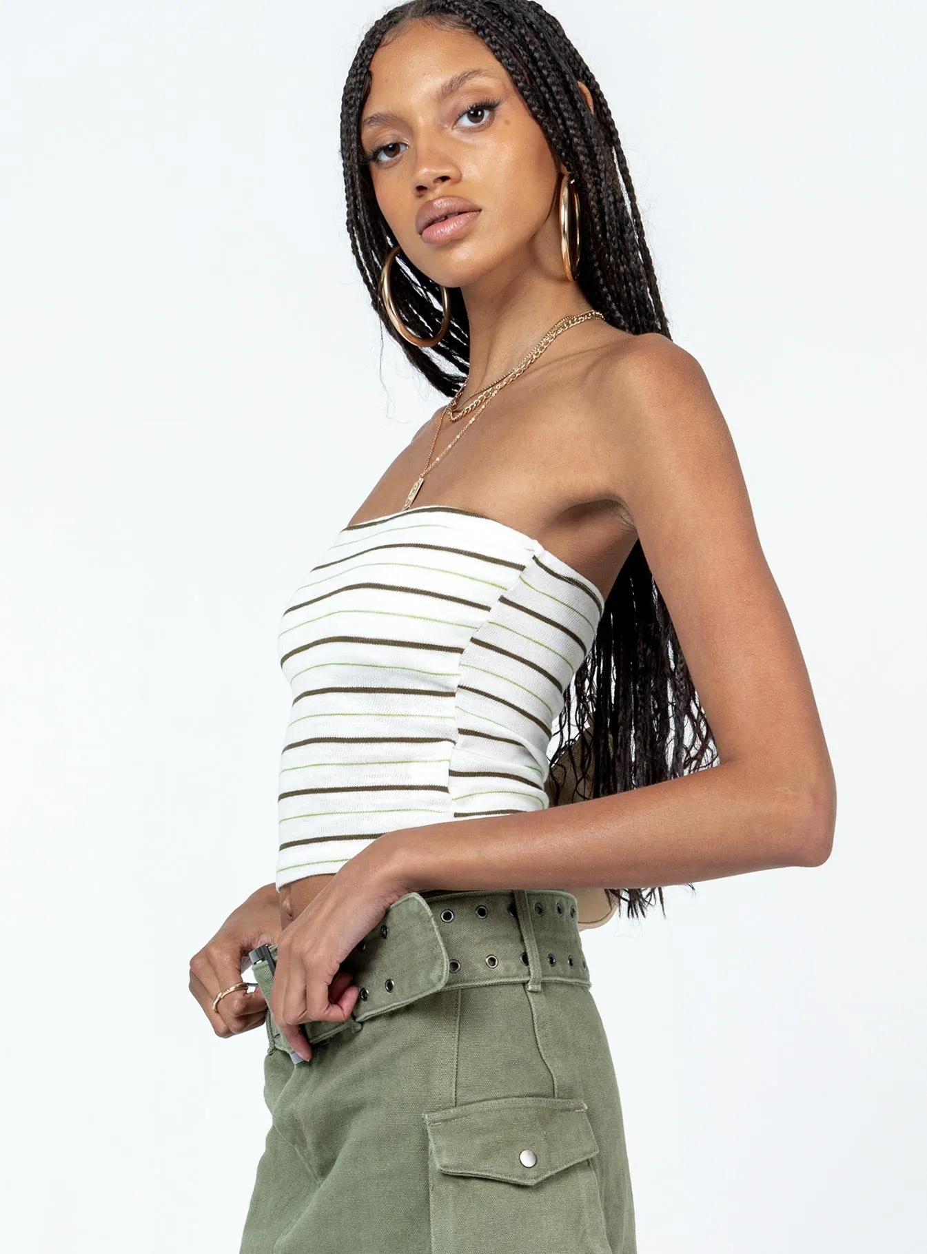 Grid Texture Fabric FrictionResistant Edges Devall Strapless Top Cream / Multi