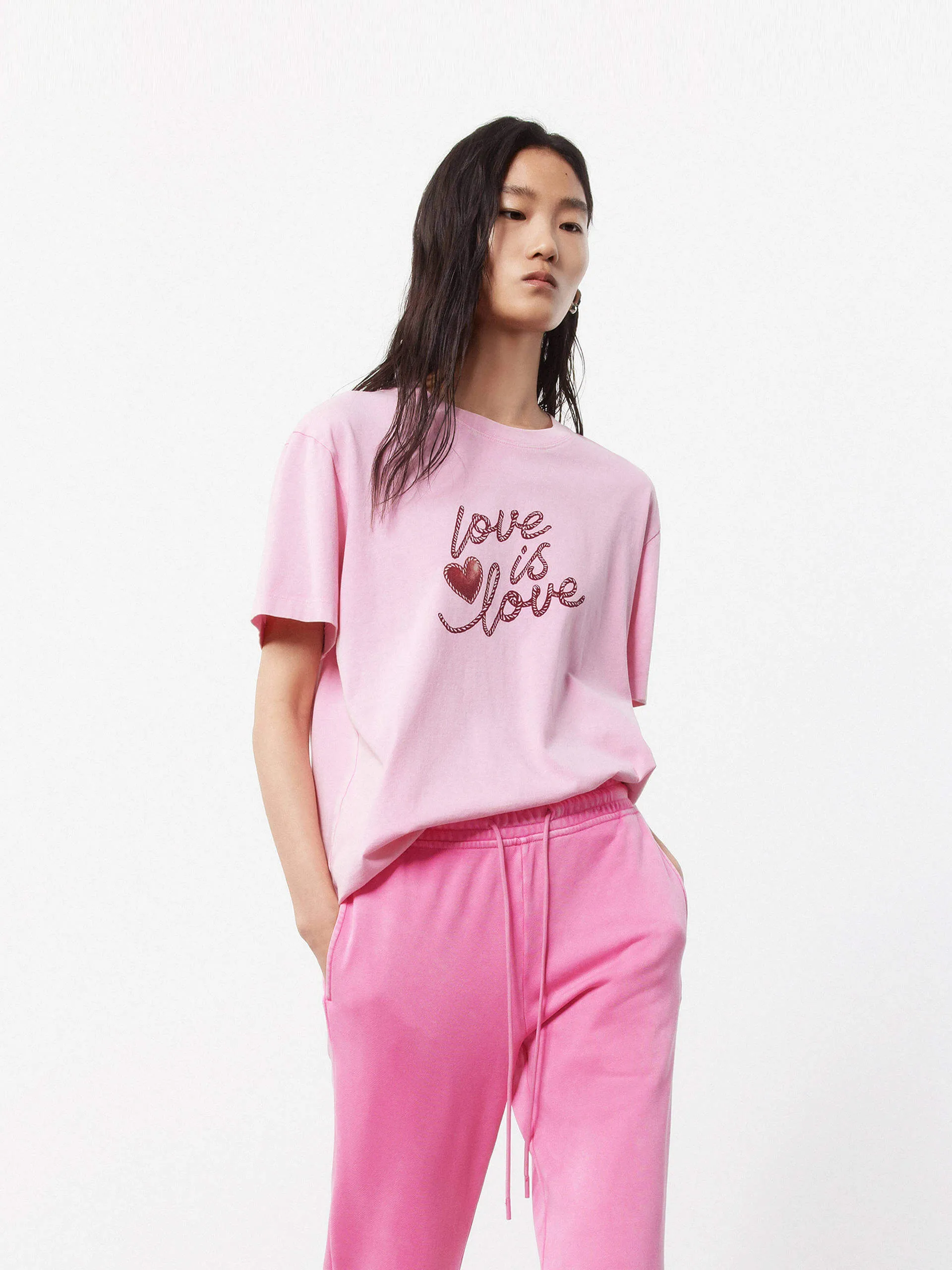Heart Print Loose T-shirt Hygroscopic Fiber Versatile and Stylish