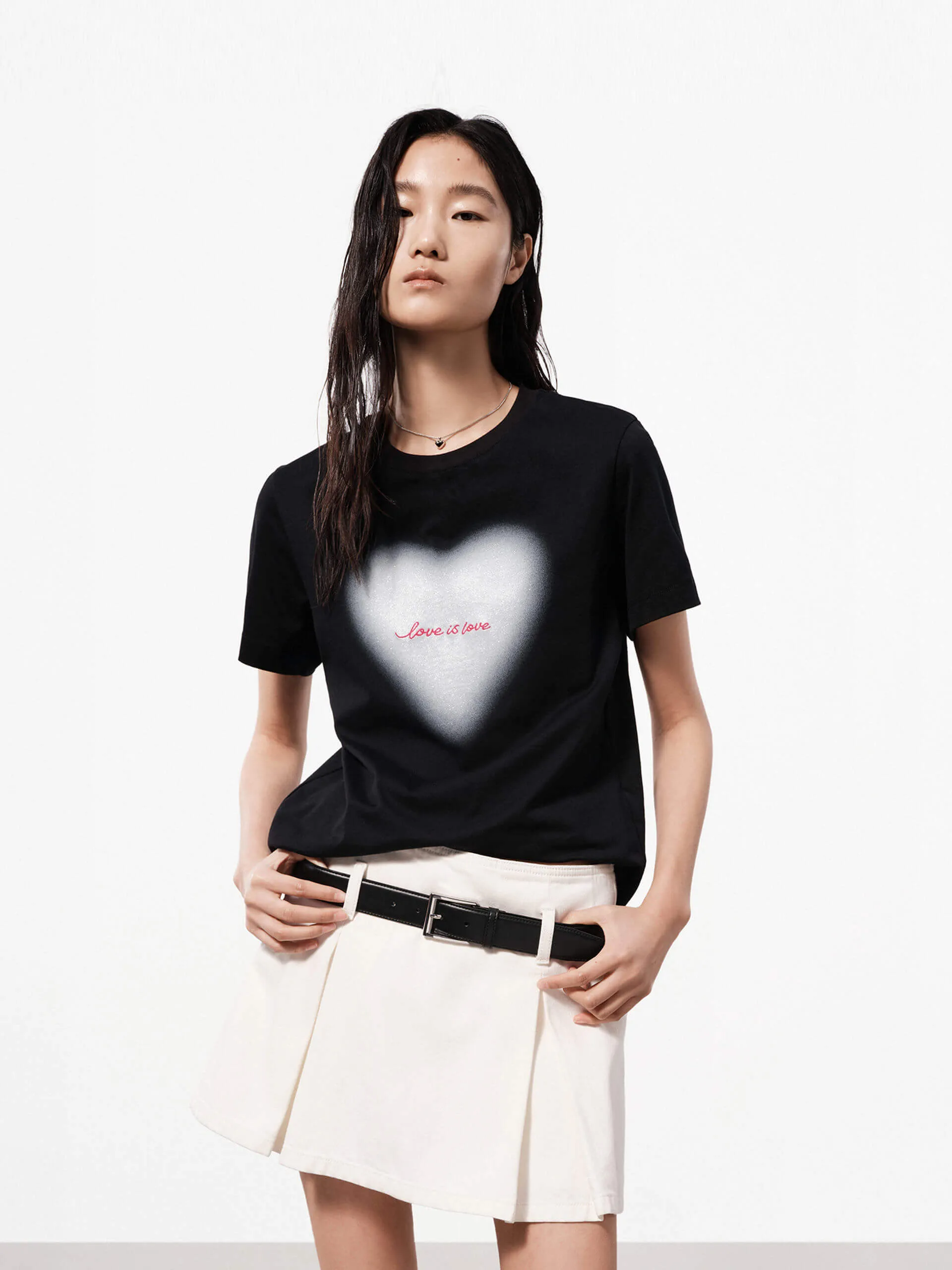 Cotton Heart Print T-shirt Hypoallergenic Fibers Breathable wear