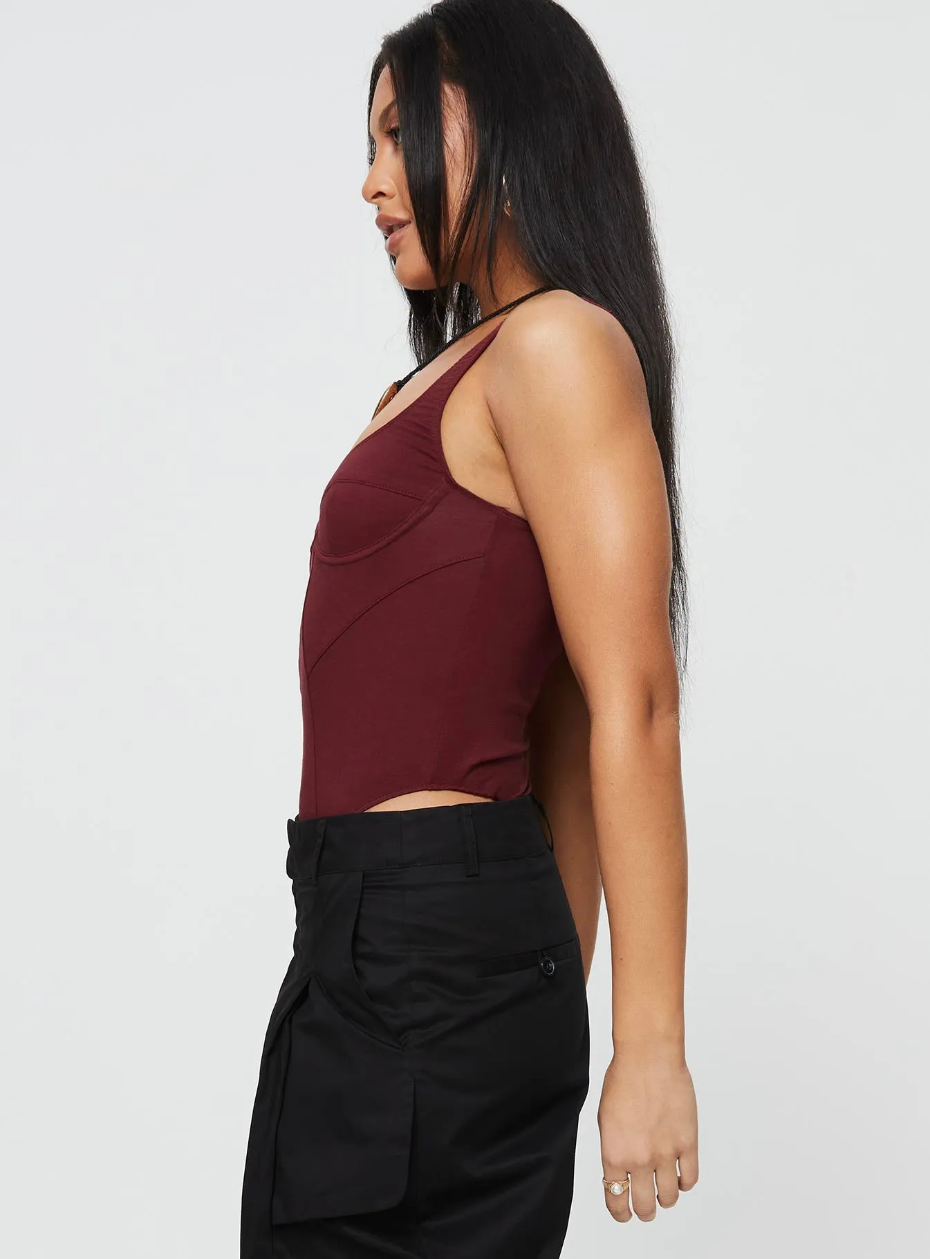 Office Comfy Sporty Dance Je Taime Bodysuit Burgundy