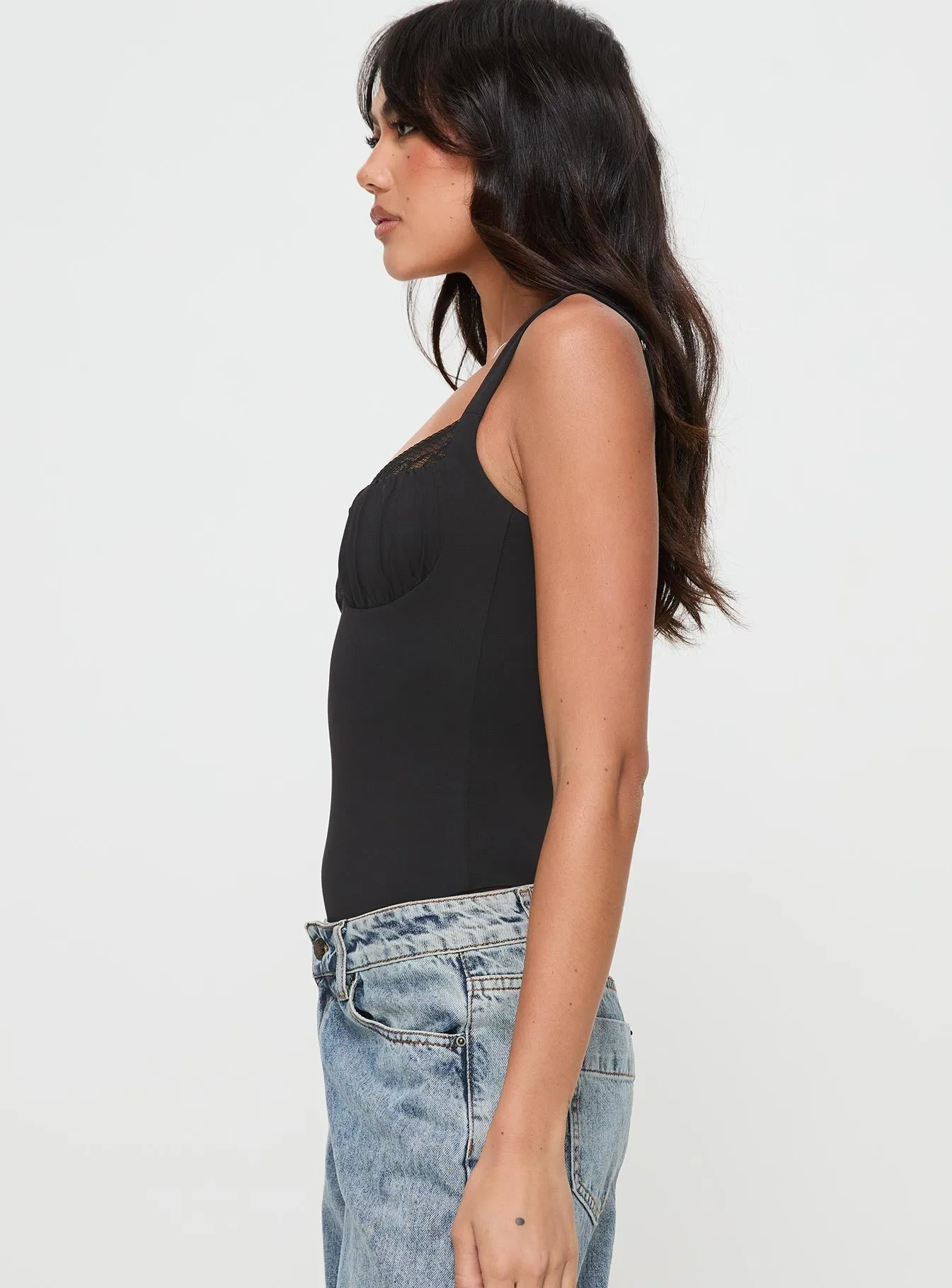 Loose Fancy Bold Athlete Peekaboo Bodysuit Black