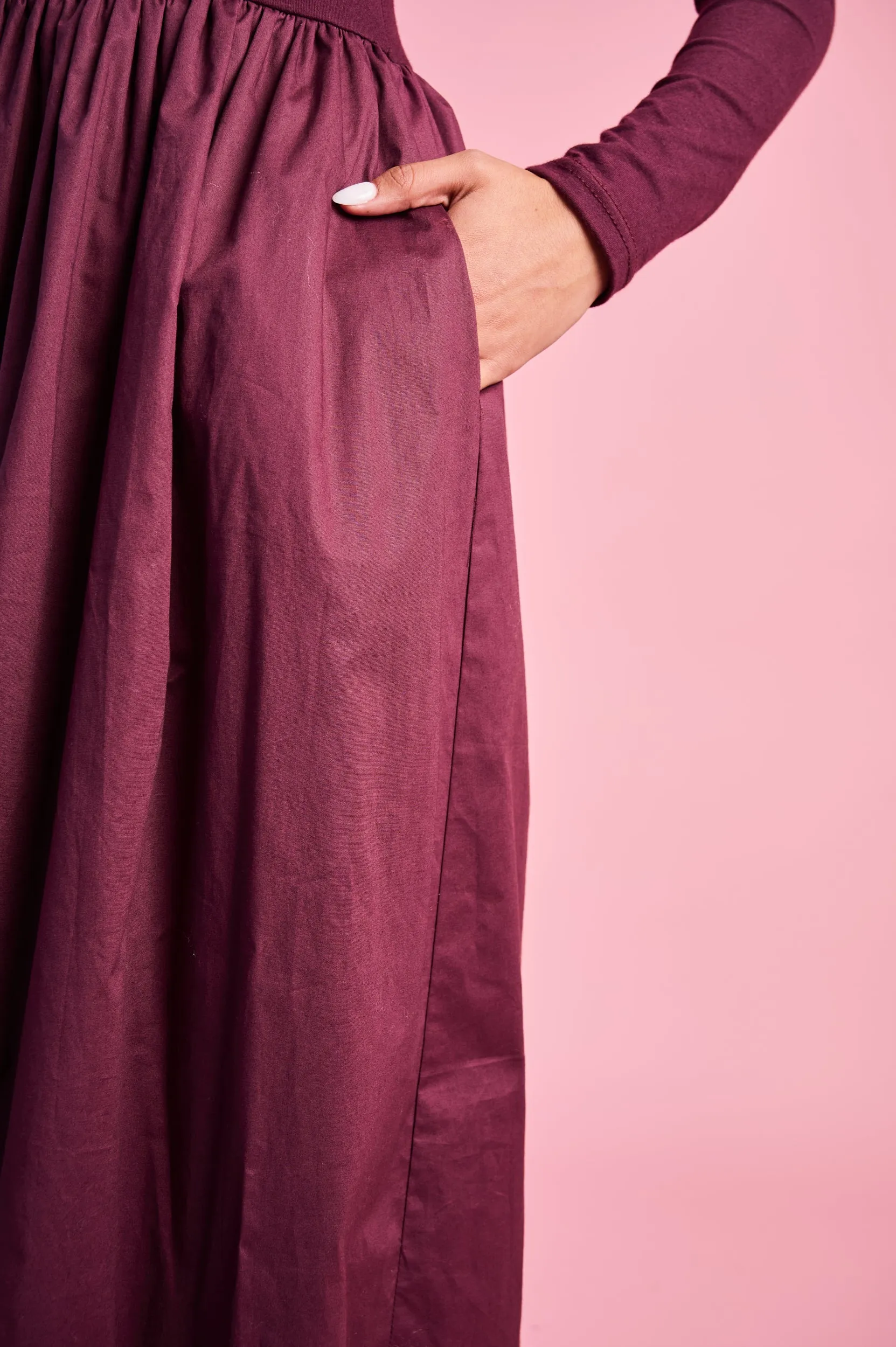 Nordic Light Long Sleeve Combo Dress in Burgundy