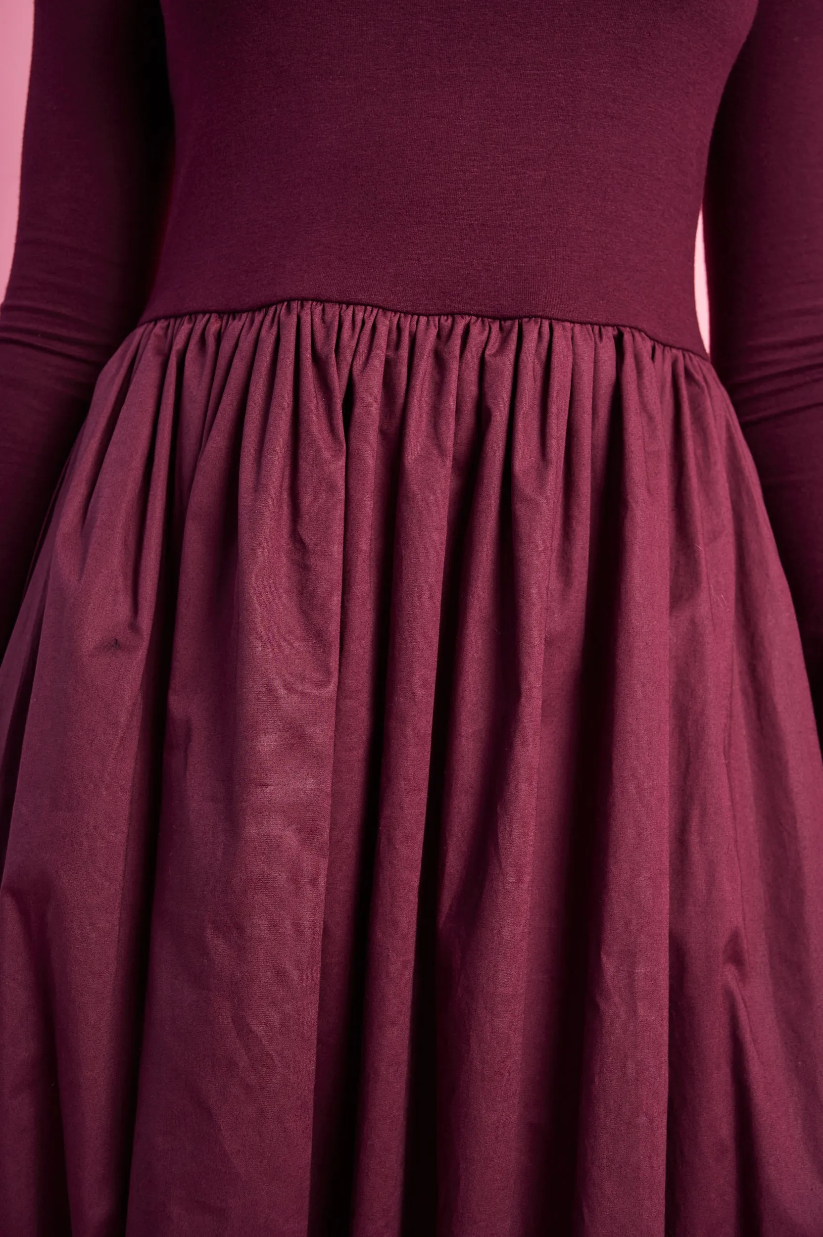 Garden Ease Long Sleeve Combo Dress in Burgundy