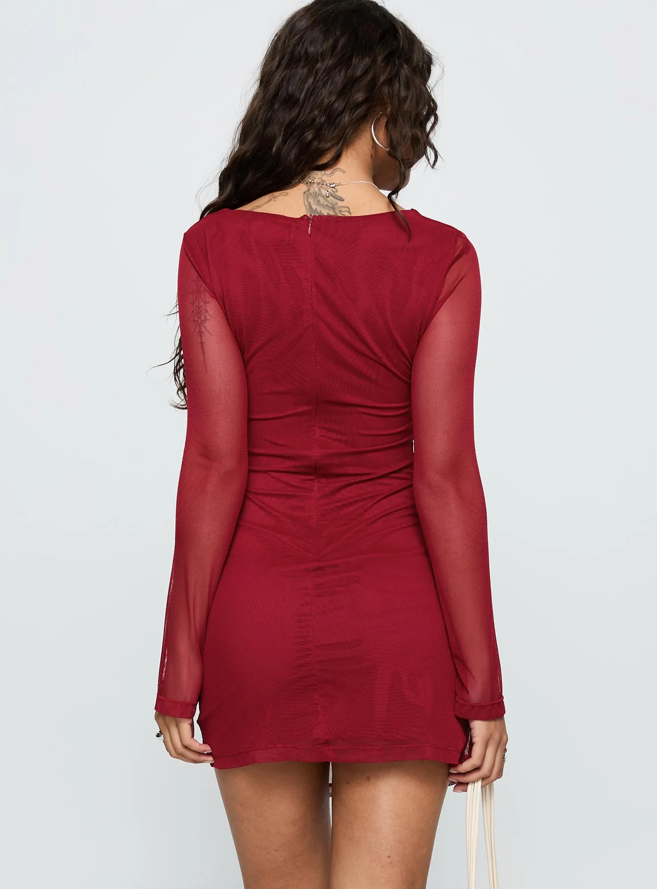 Trend Light Martinez Long Sleeve Mini Dress Currant