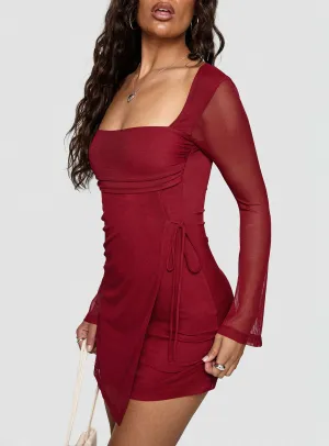 Martinez Long Sleeve Mini Dress Currant City Cool Cross Back Support Design