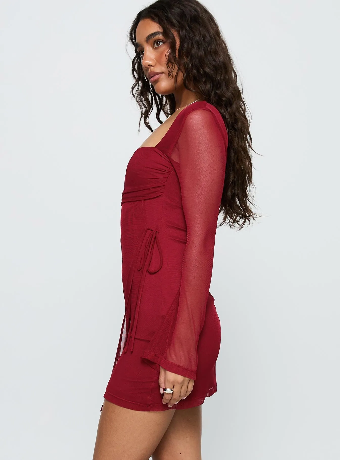 Chic Layer Martinez Long Sleeve Mini Dress Currant