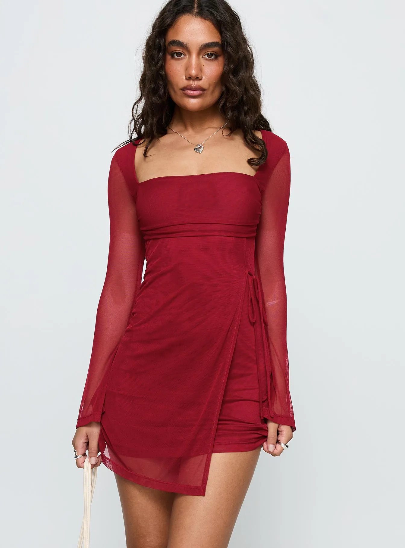 Easy Care Martinez Long Sleeve Mini Dress Currant