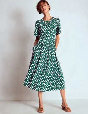 Louisa Jersey Midi Dress-Rich Emerald, Floweret Vine Sophisticated Touch