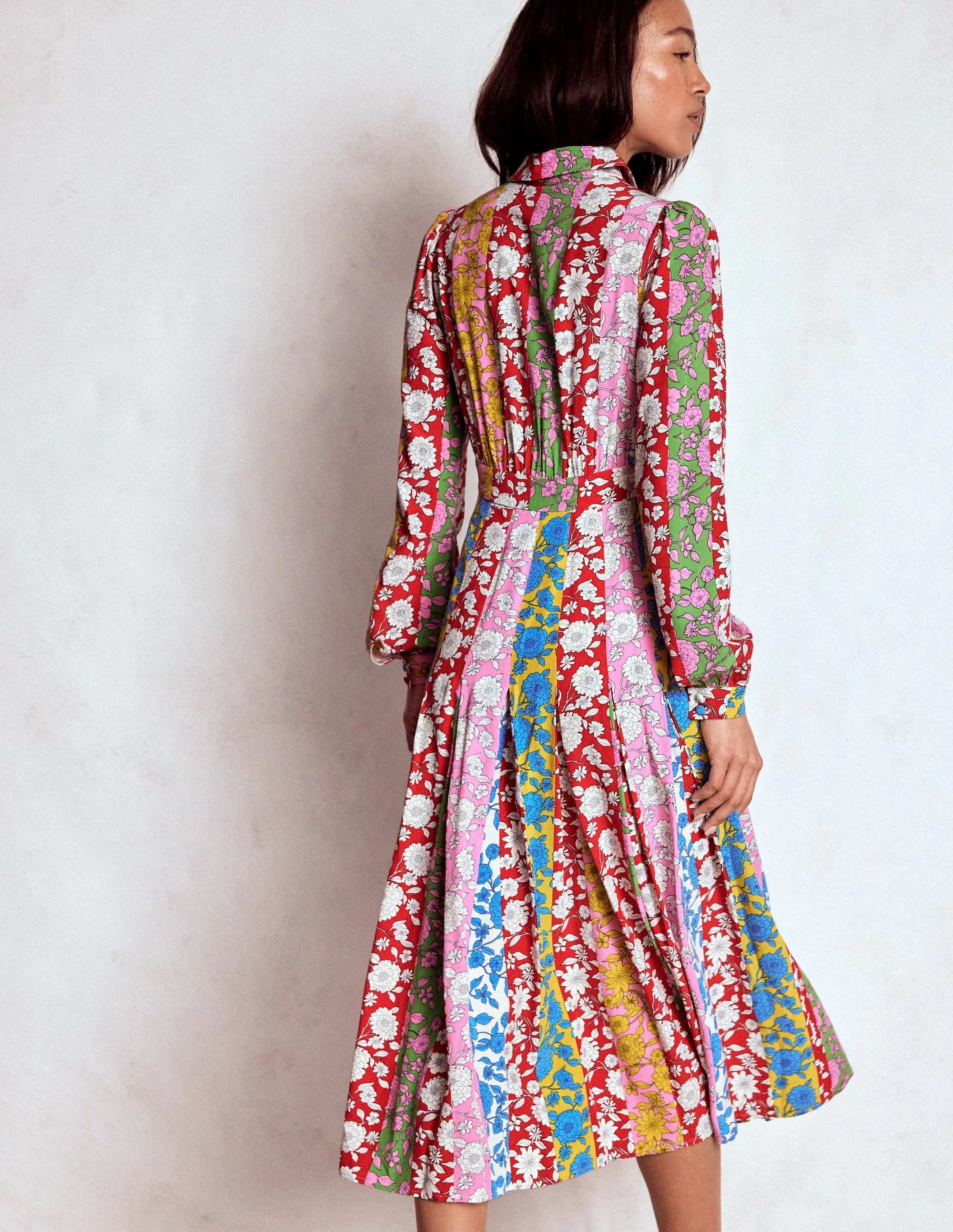 Office Wear Pleat Skirt Shirt Dress-Multi, Dahlia Trail Stripe