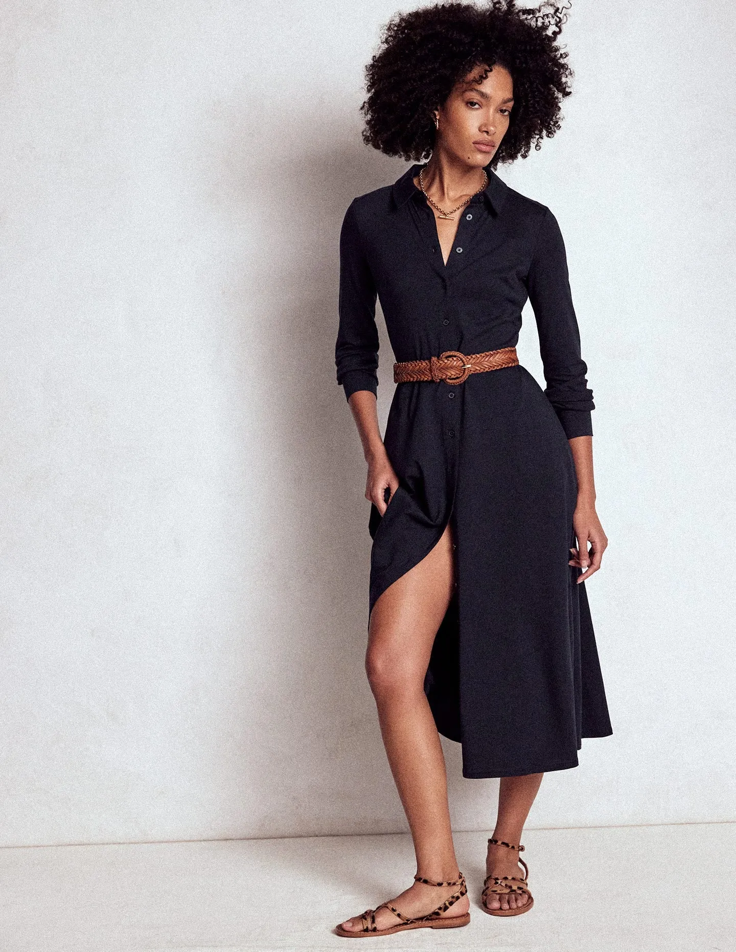 Marcia Jersey Shirt Dress-Navy All-season midi