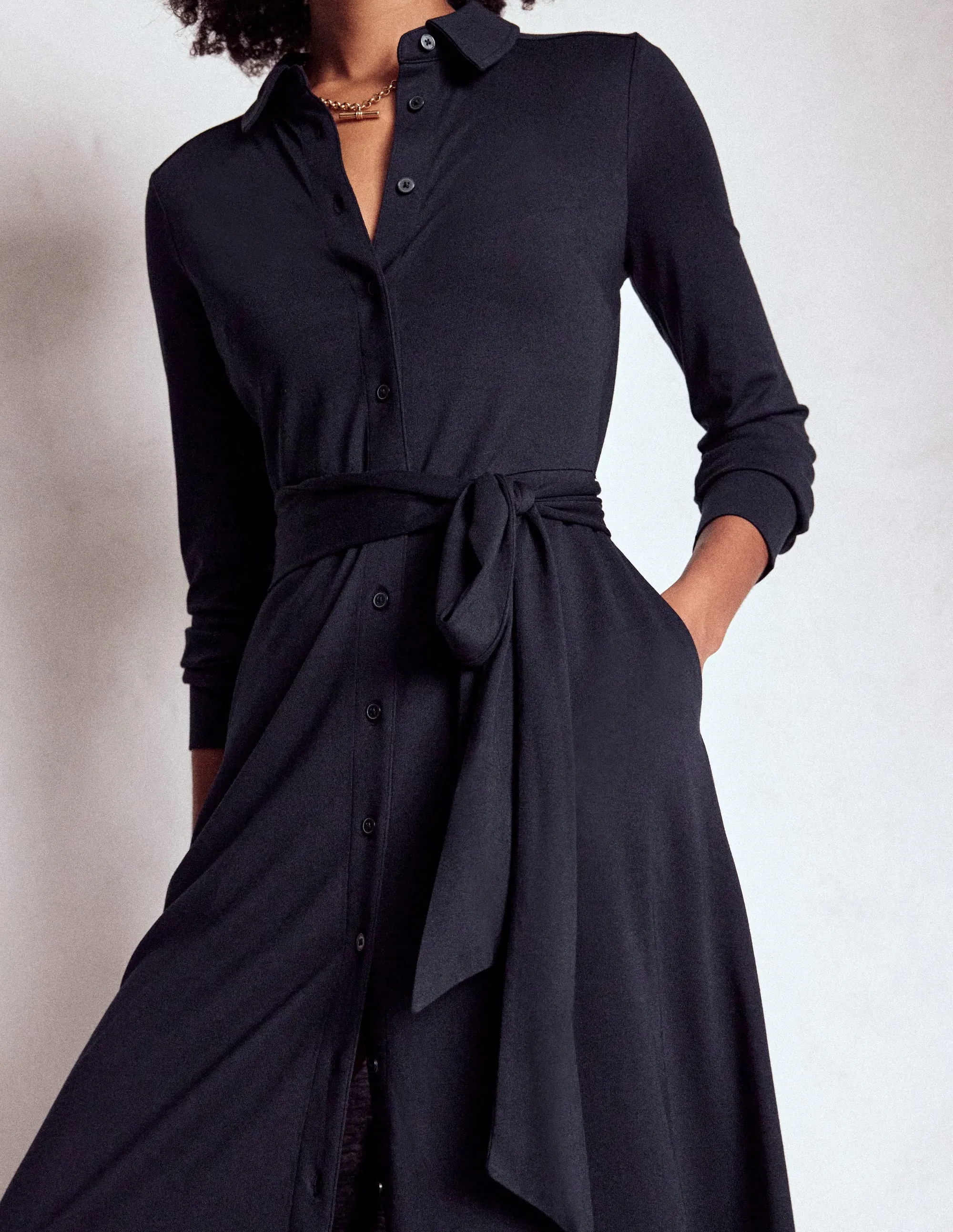 Marcia Jersey Shirt Dress-Navy Coastal Granny