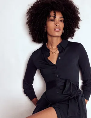 Italian Flair Flattering Fashion Marcia Jersey Shirt Dress-Navy