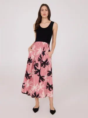 Scoop Neck Midi Dress With Floral Skirt Coastal Path
