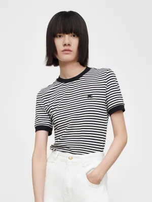 Customizable Striped Crewneck Cotton T-Shirt