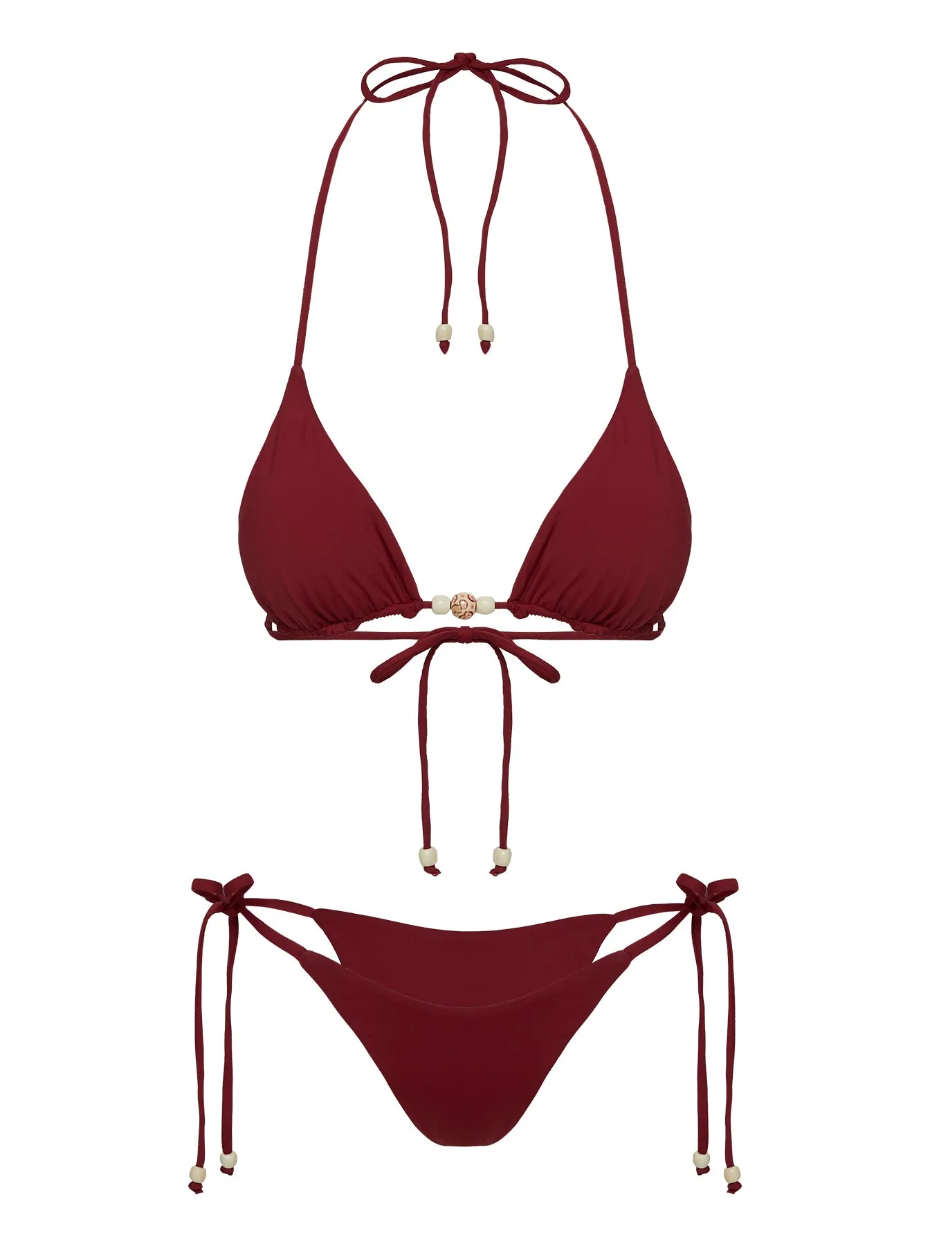 Dizon Tie Side Bikini Bottoms Burgundy Rounded Seam Technique UPF Rated Fabric