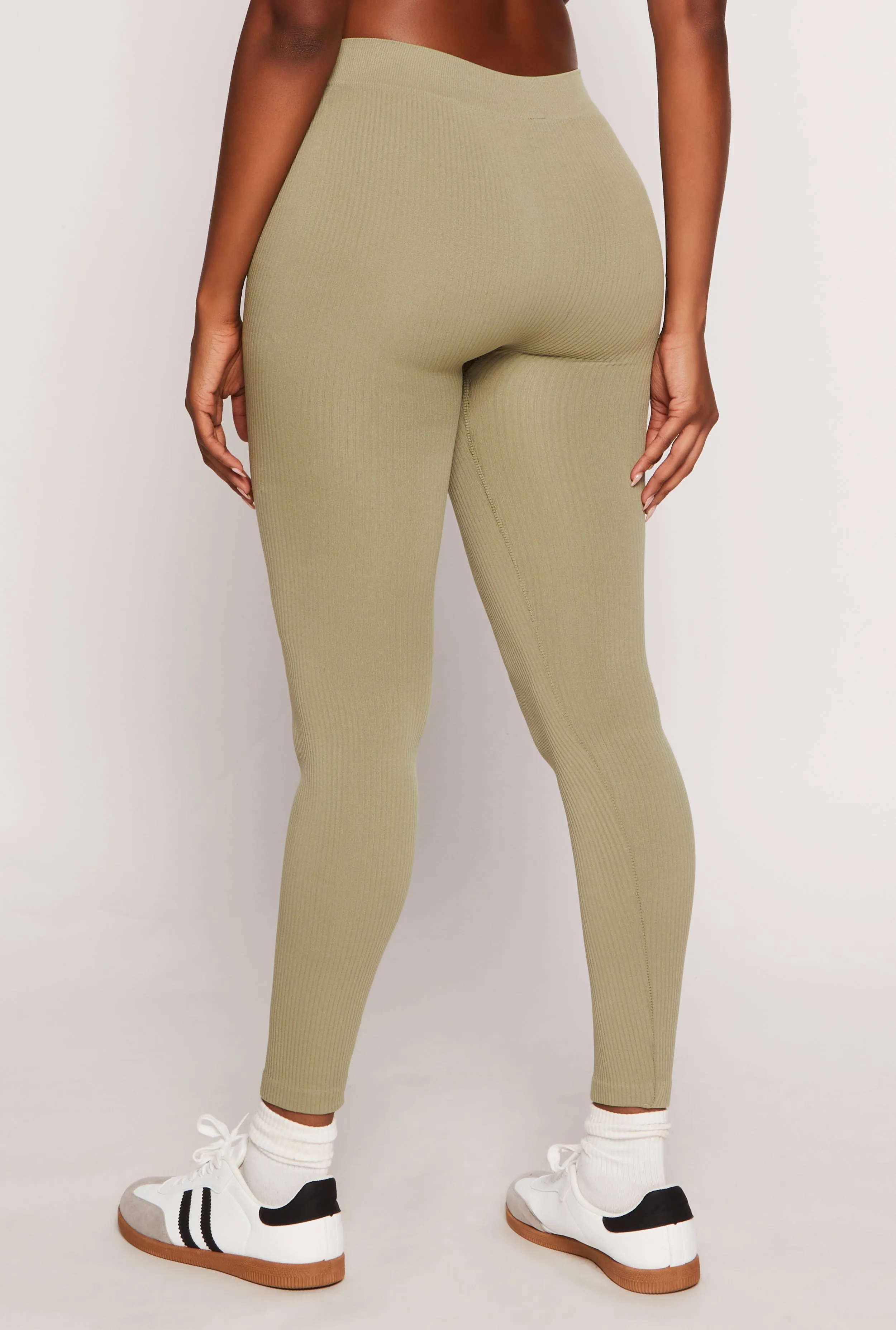 Seamless Ribbed Knit Leggings Petite Size Four Way