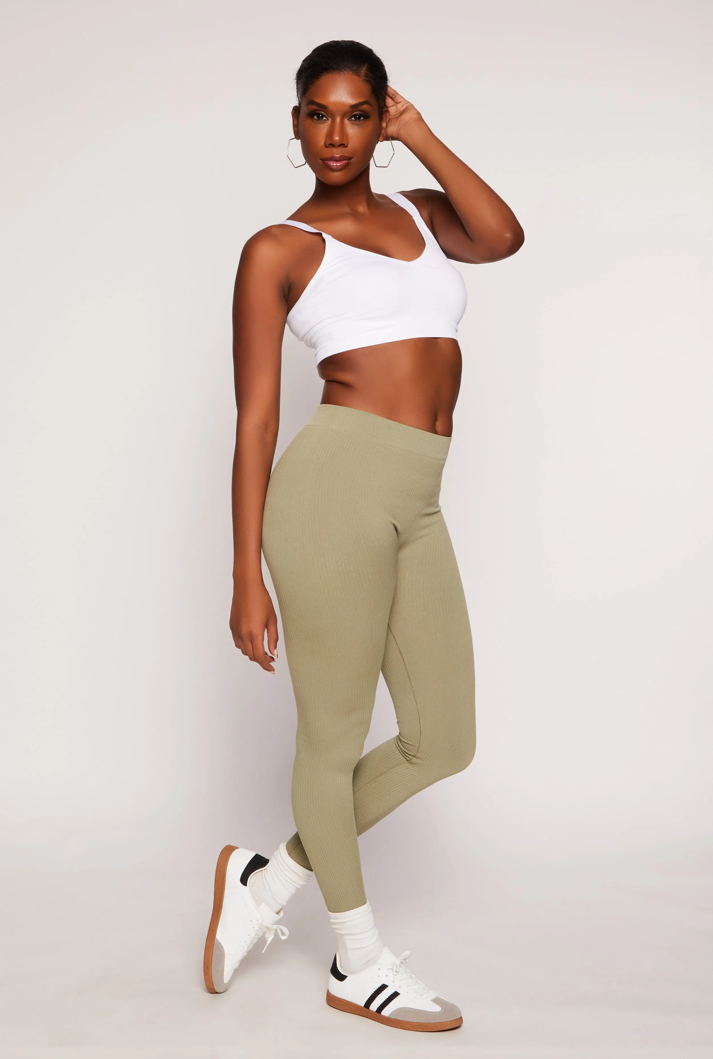 Seamless Ribbed Knit Leggings Shaping Contour Lines