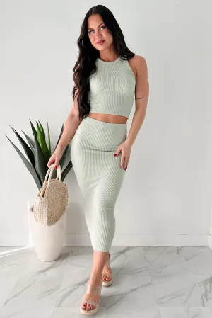 Sew Up The Deal Ribbed Tank Top & Midi Skirt Set (Desert Sage) Durable Seams