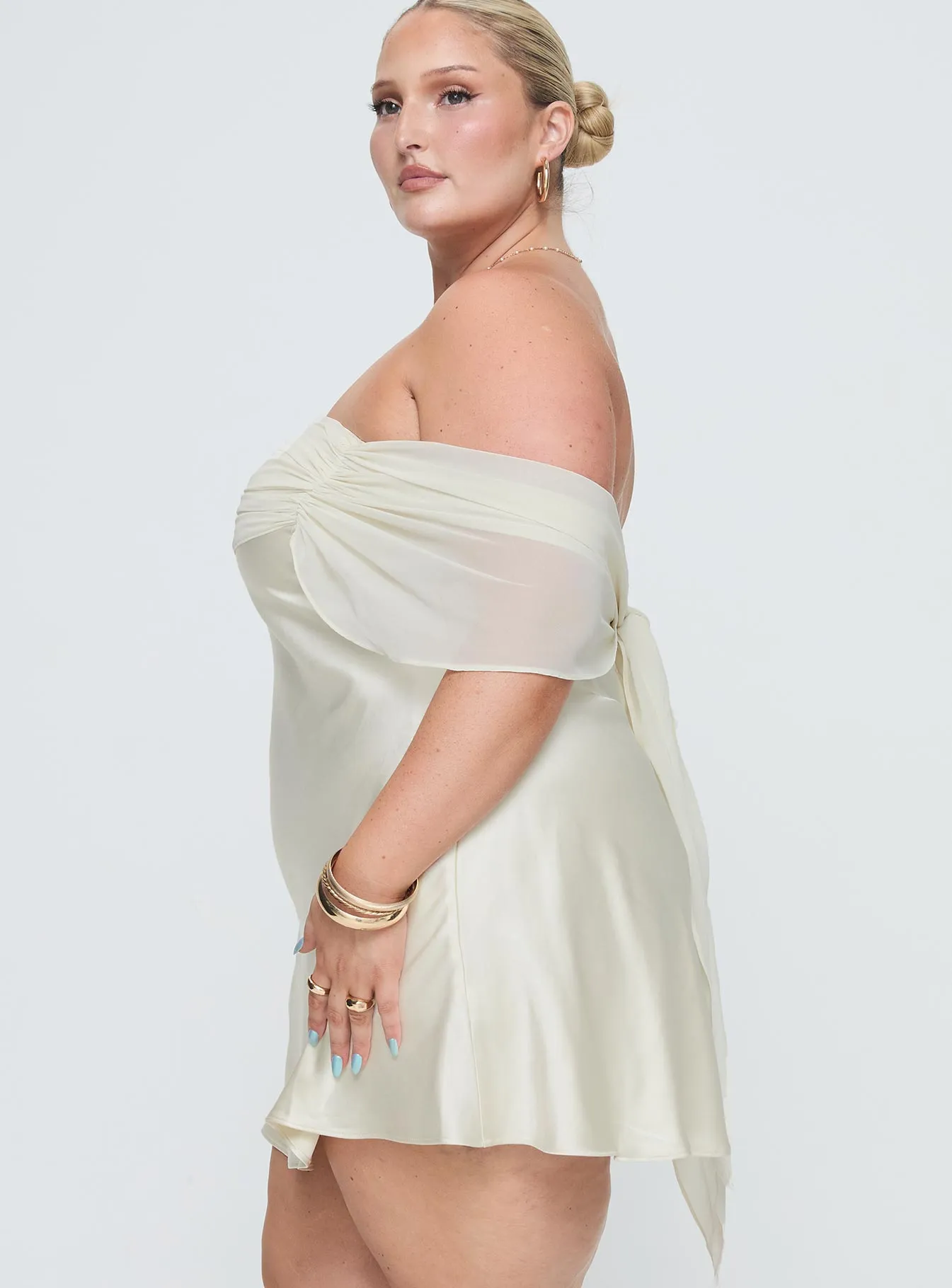 Adoration Mini Dress Cream Curve Convertible Neckline Comfortable party wear