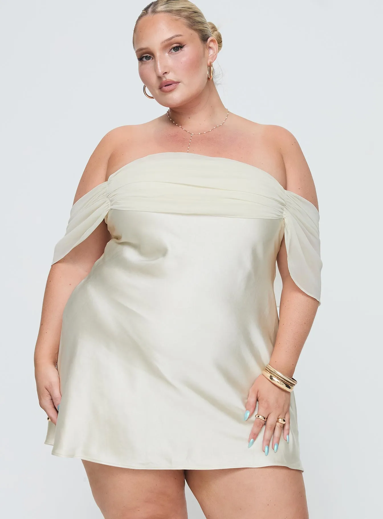 Adoration Mini Dress Cream Curve Vibrant Silhouette