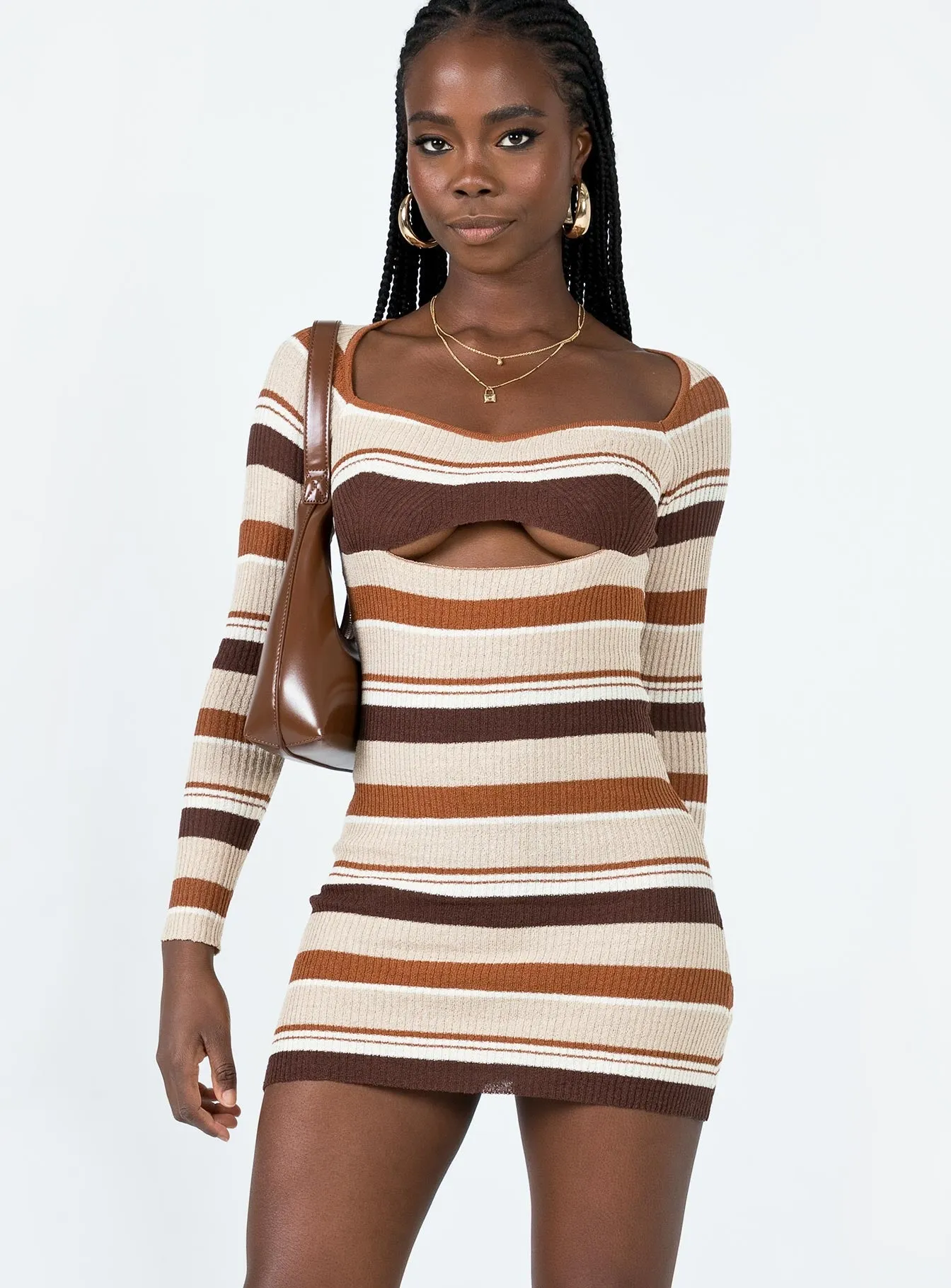Flirty Wear Domini Mini Dress Brown Multi