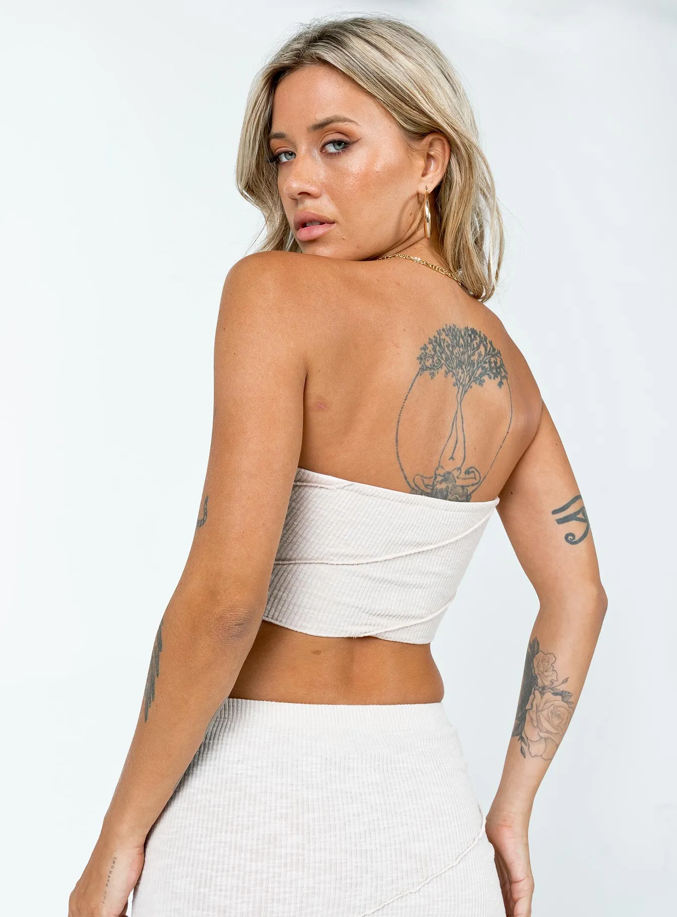 BreathableMeshPanel Heat Regulating Fabric Oscar Strapless Top Beige