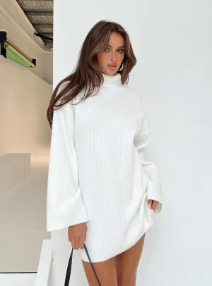 Sonelle Sweater Mini Dress White Fresh Prints Modern mini dress with sleeves