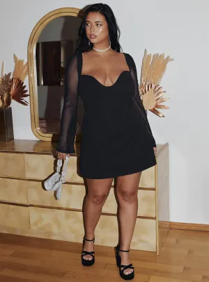 Azar Long Sleeve Mini Dress Black Curve Lightweight party mini