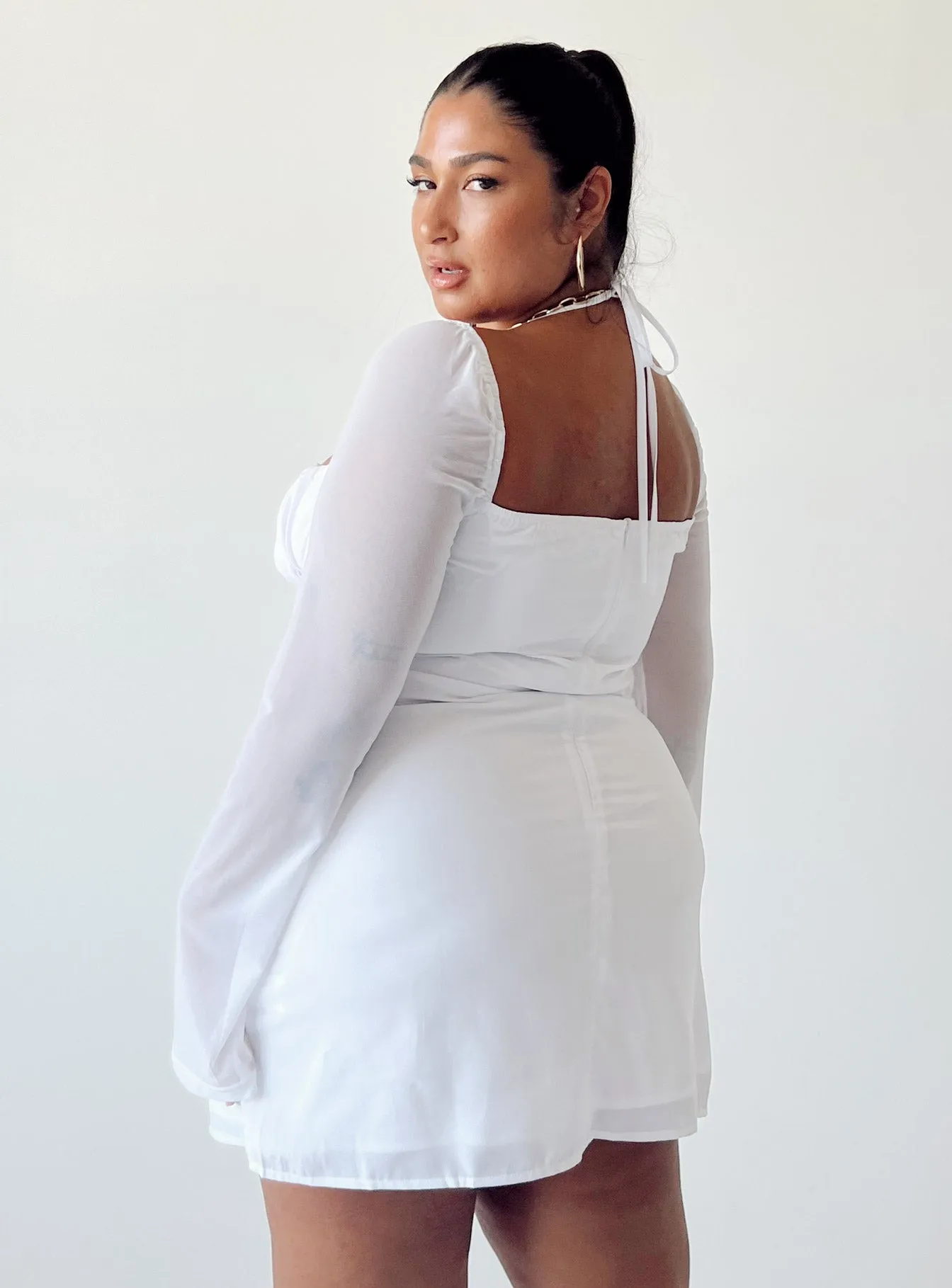 Dyer Sheer Sleeve Mini Dress White Curve Non Restrictive Cut