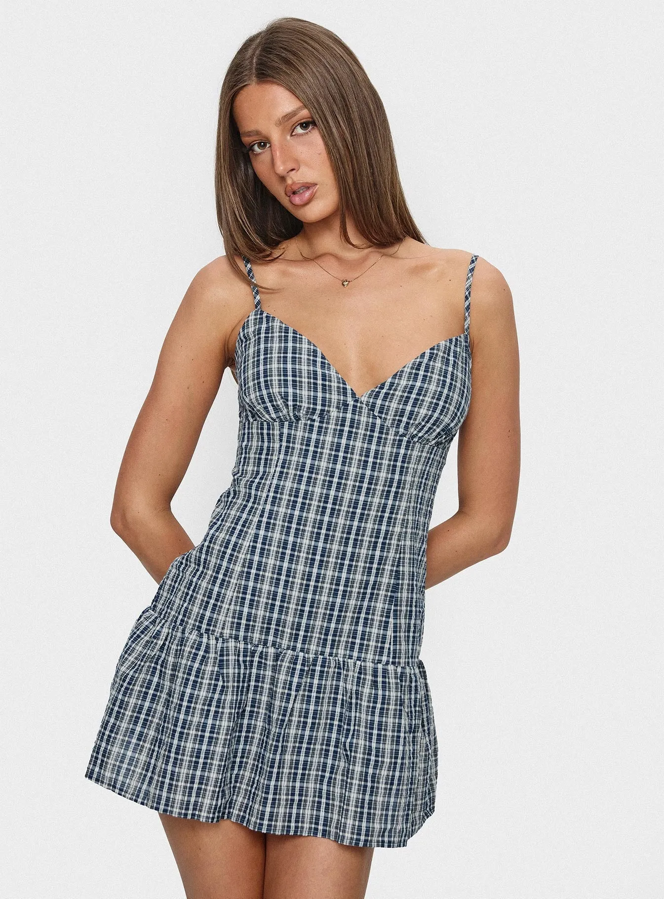 Boho Style Jessamae Drop Waist Playsuit Blue Check