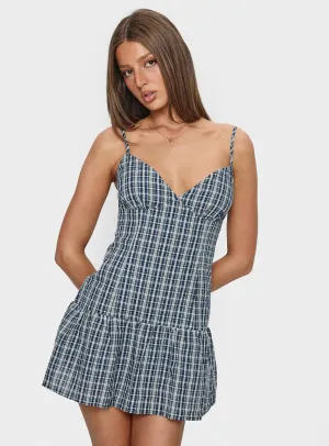 Boho Style Jessamae Drop Waist Playsuit Blue Check
