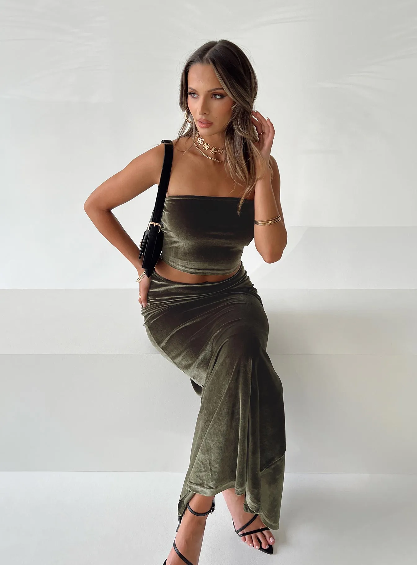 Lightweight Fabric Stretch Fit Top Rebekah Set Green