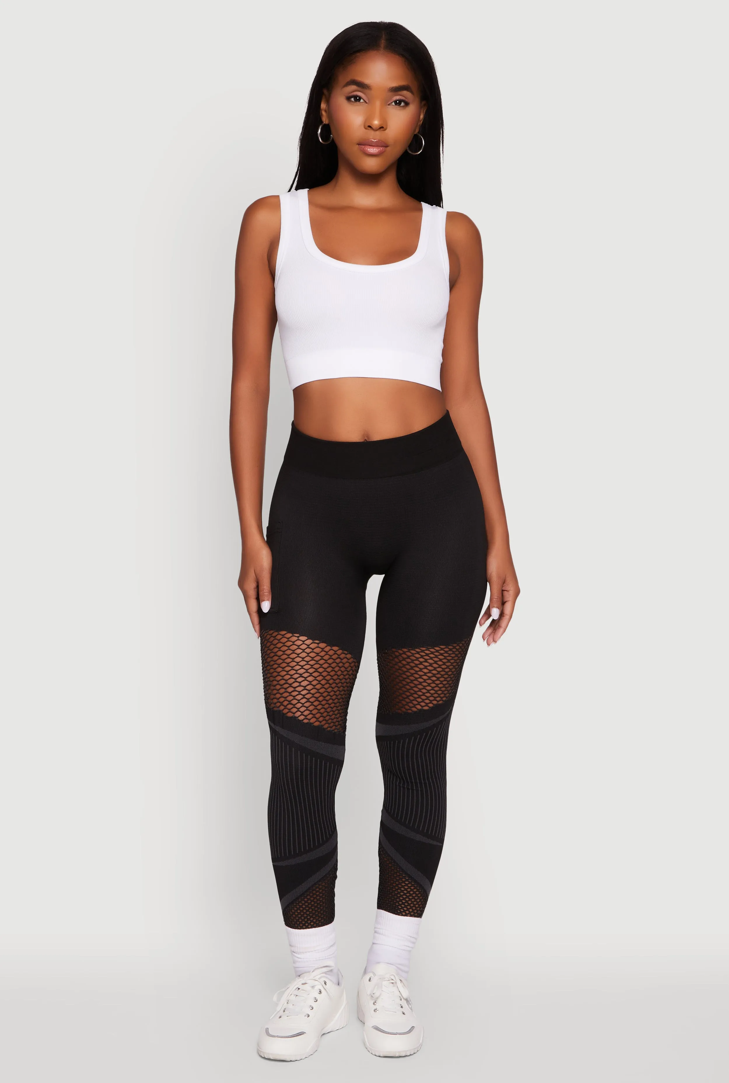 Pure Motion High Waisted Fishnet Detail Cell Phone Pocket Leggings
