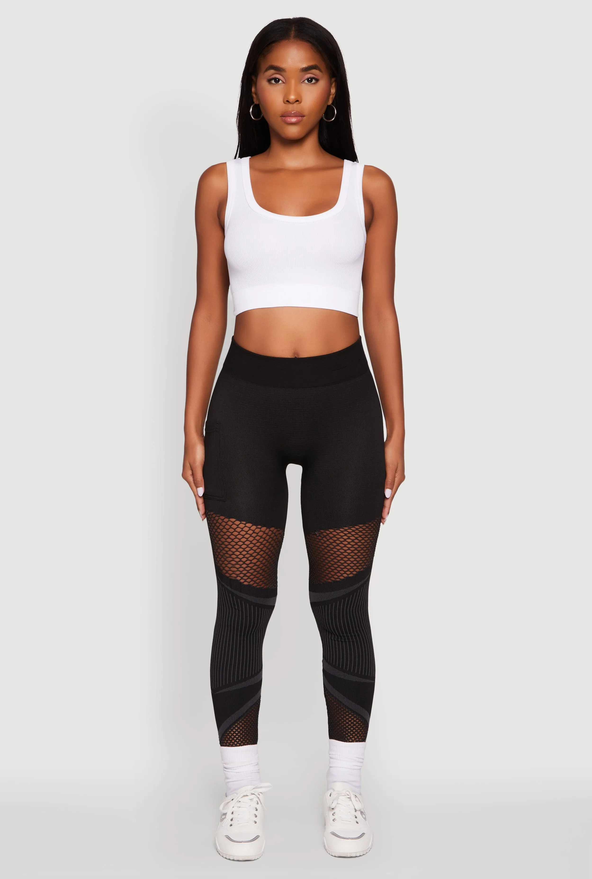 Breathable fabric High Waisted Fishnet Detail Cell Phone Pocket Leggings