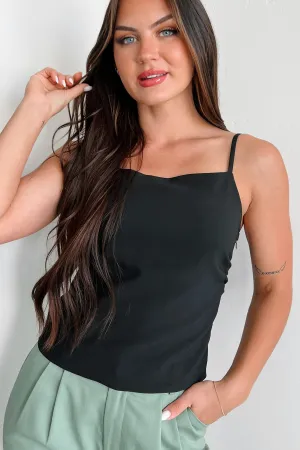 Posh Potential Square Neck Tank Top (Black) Breathable mesh inserts