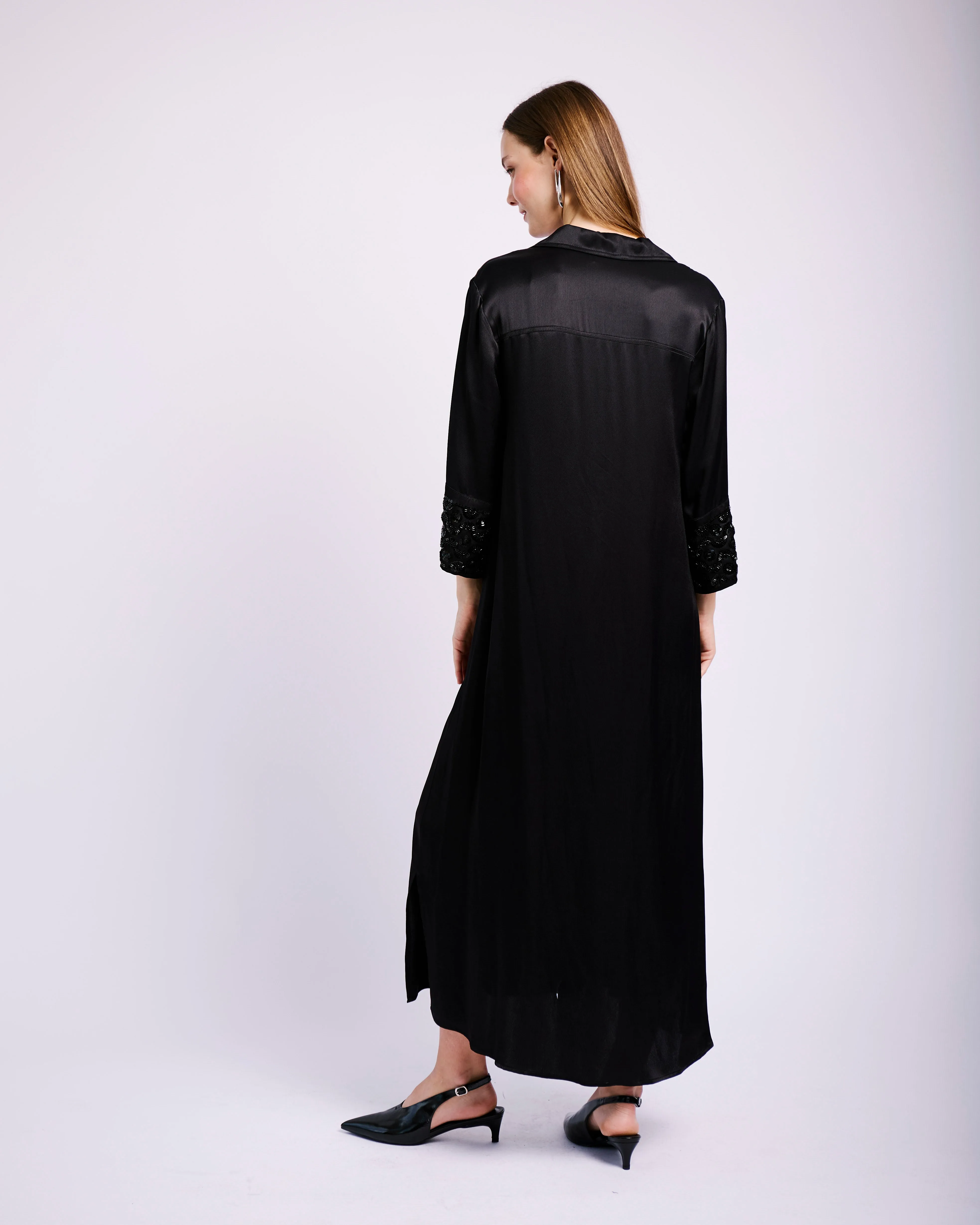 Friend Vibe Travel Vibe Satin Tunic Dress with Sequin cuffs