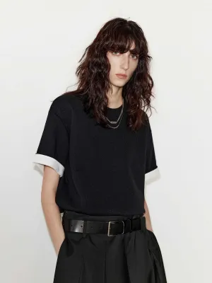 Wrinkle Resistant Material Turn Up Detail Regular T-shirt
