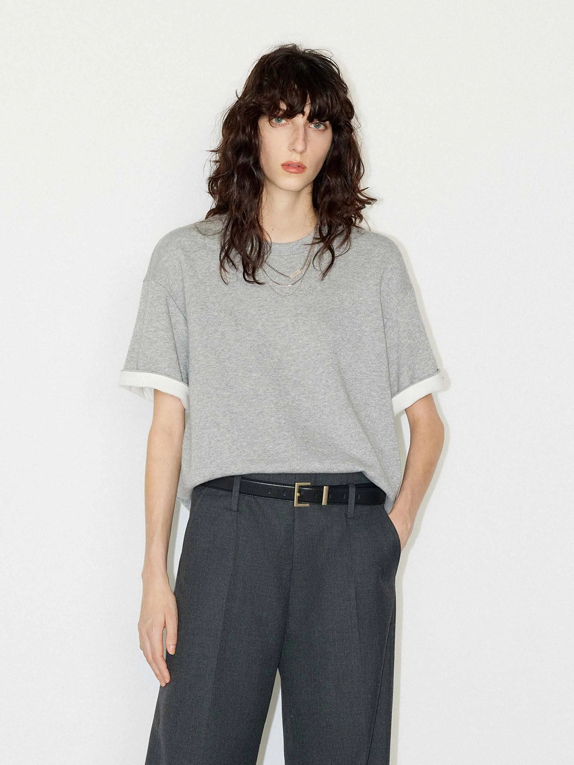 Comfy Choice Scoop neck femininity Turn Up Detail Regular T-shirt